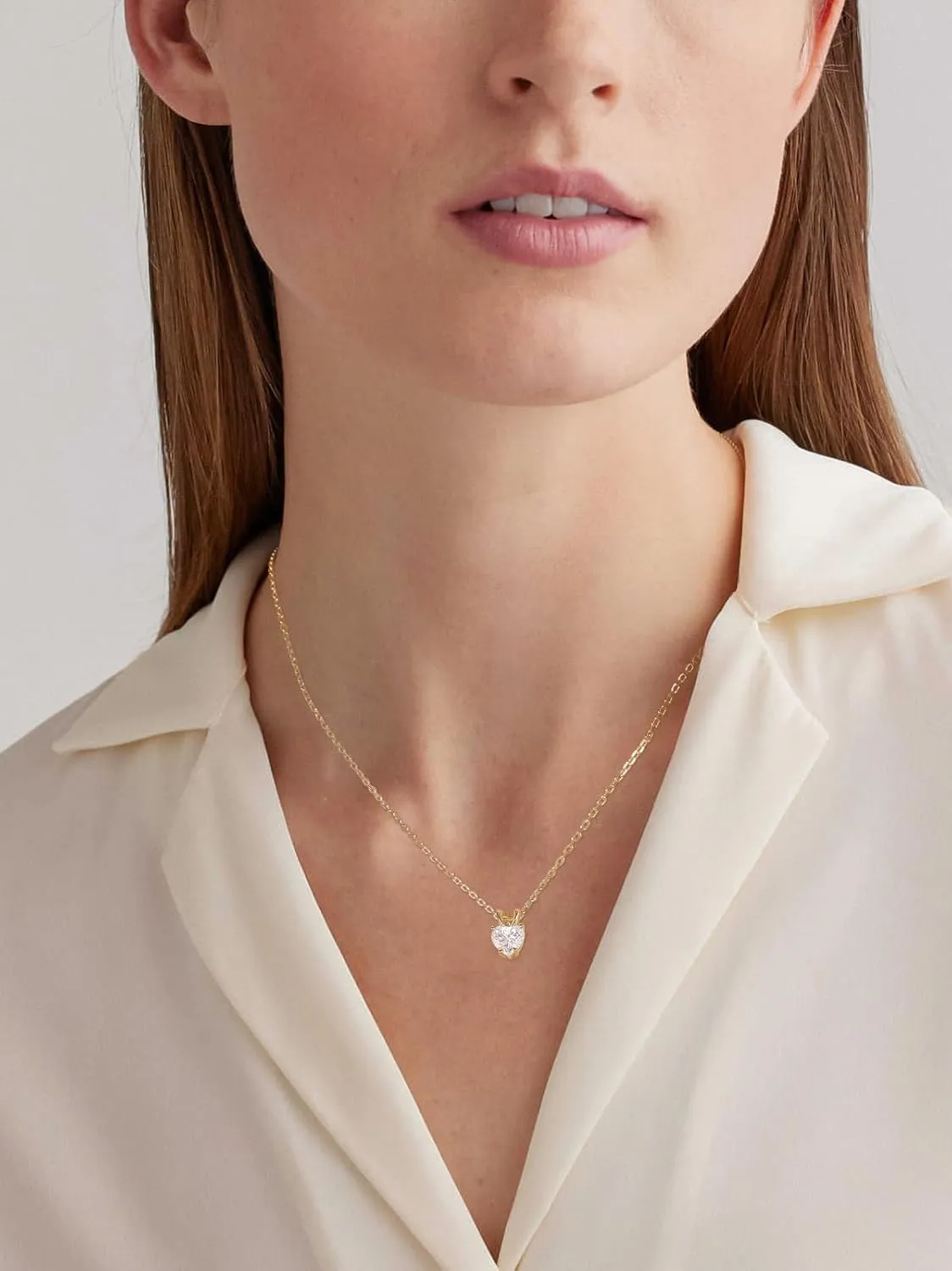 1-2 Carat Moissanite Cute Small Solitaire Necklace for Women, Round Cut/Heart Cut, Solid 925 Sterling Silver, 16"/18"/20" Adjustable Chain, Anniversary Mother's Day Valentines Gift