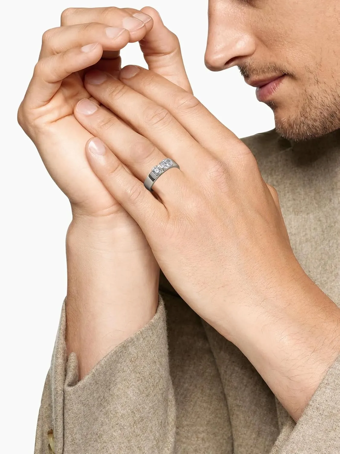1 Carat Oval Cut Moissanite Two-stone Wide Band Ring for Women Men, Solid 925 Sterling Silver, Size 4-11, Wedding Engagement Promise Aniversary Ring, Birthday Valentines Mothers Day Ideal Gift for Her