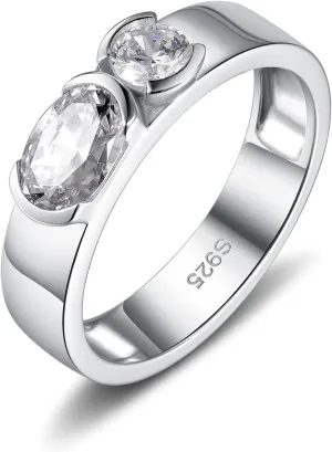 1 Carat Oval Cut Moissanite Two-stone Wide Band Ring for Women Men, Solid 925 Sterling Silver, Size 4-11, Wedding Engagement Promise Aniversary Ring, Birthday Valentines Mothers Day Ideal Gift for Her