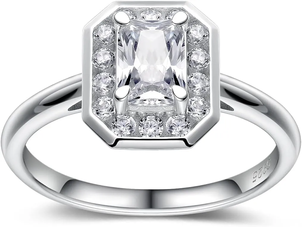 1 Carat Radiant Cut Moissanite Ring for Women, Solid 925 Sterling Silver, Size 4-11, Wedding Bands Engagement Promise Aniversary Ring, Birthday Valentines Mothers Day Ideal Gift for Her