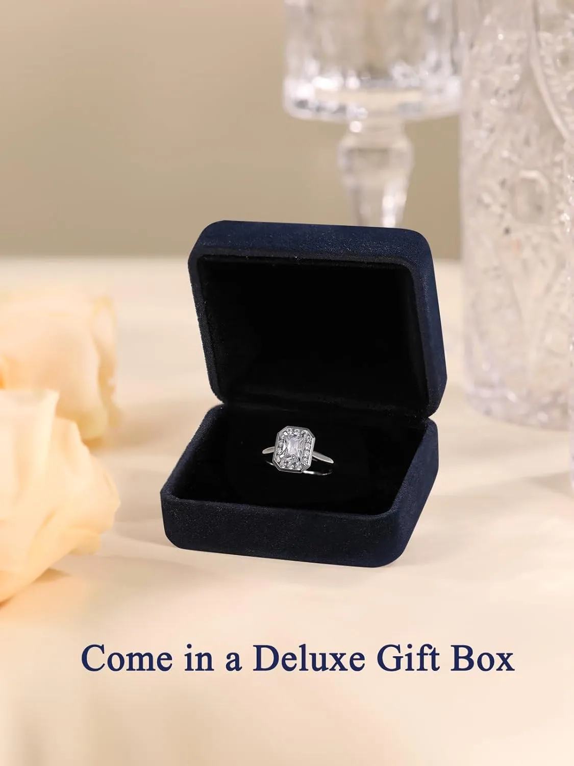 1 Carat Radiant Cut Moissanite Ring for Women, Solid 925 Sterling Silver, Size 4-11, Wedding Bands Engagement Promise Aniversary Ring, Birthday Valentines Mothers Day Ideal Gift for Her