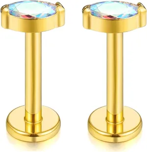 1 pair 16G G23 Titanium Threadless Labret Studs Push-in CZ Labret Lip Cluster Tragus Helix Conch Lobe Rook Cartilage Push Back Sleeper Earring Piercing Jewelry for Men Women