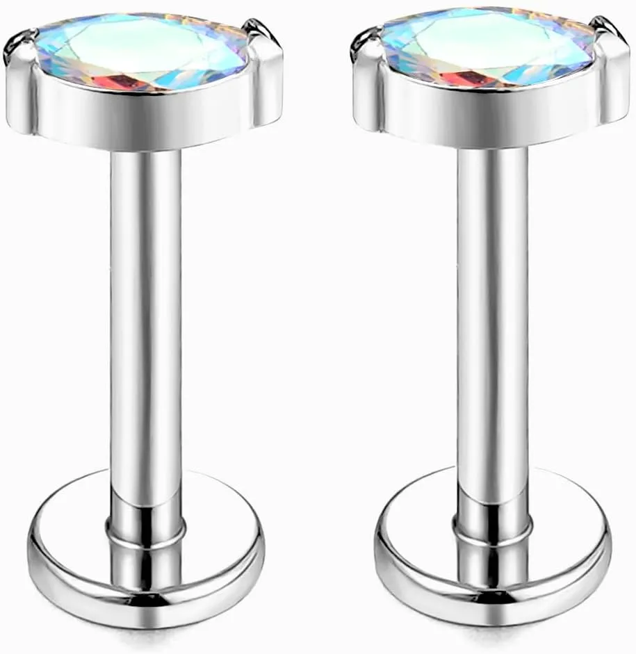 1 pair 16G G23 Titanium Threadless Labret Studs Push-in CZ Labret Lip Cluster Tragus Helix Conch Lobe Rook Cartilage Push Back Sleeper Earring Piercing Jewelry for Men Women