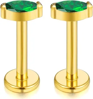 1 pair 16G G23 Titanium Threadless Labret Studs Push-in CZ Labret Lip Cluster Tragus Helix Conch Lobe Rook Cartilage Push Back Sleeper Earring Piercing Jewelry for Men Women
