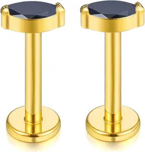 1 pair 16G G23 Titanium Threadless Labret Studs Push-in CZ Labret Lip Cluster Tragus Helix Conch Lobe Rook Cartilage Push Back Sleeper Earring Piercing Jewelry for Men Women