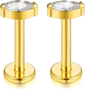 1 pair 16G G23 Titanium Threadless Labret Studs Push-in CZ Labret Lip Cluster Tragus Helix Conch Lobe Rook Cartilage Push Back Sleeper Earring Piercing Jewelry for Men Women