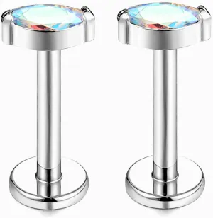 1 pair 16G G23 Titanium Threadless Labret Studs Push-in CZ Labret Lip Cluster Tragus Helix Conch Lobe Rook Cartilage Push Back Sleeper Earring Piercing Jewelry for Men Women