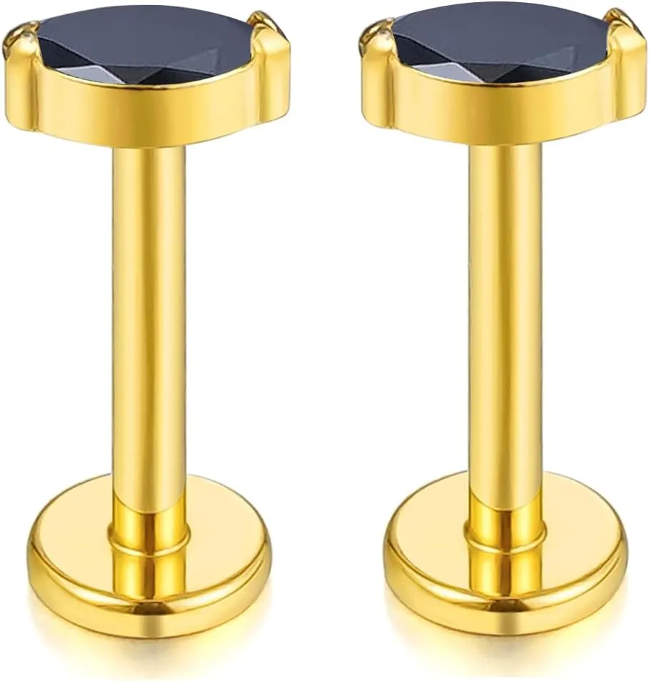 1 pair 16G G23 Titanium Threadless Labret Studs Push-in CZ Labret Lip Cluster Tragus Helix Conch Lobe Rook Cartilage Push Back Sleeper Earring Piercing Jewelry for Men Women