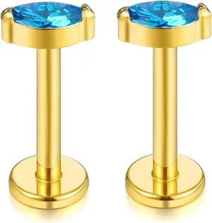 1 pair 16G G23 Titanium Threadless Labret Studs Push-in CZ Labret Lip Cluster Tragus Helix Conch Lobe Rook Cartilage Push Back Sleeper Earring Piercing Jewelry for Men Women