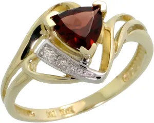 10k Gold Diamond Natural Garnet Ring Trillium Cut 6mm January Birthstone 1/2 inch wide, sizes 4-9