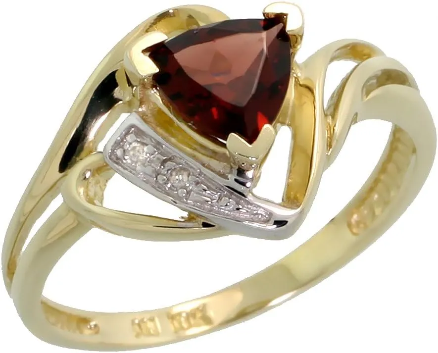 10k Gold Diamond Natural Garnet Ring Trillium Cut 6mm January Birthstone 1/2 inch wide, sizes 4-9