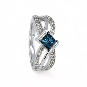 10K white gold 0.55CT blue diamond bypass solitary ring-17512