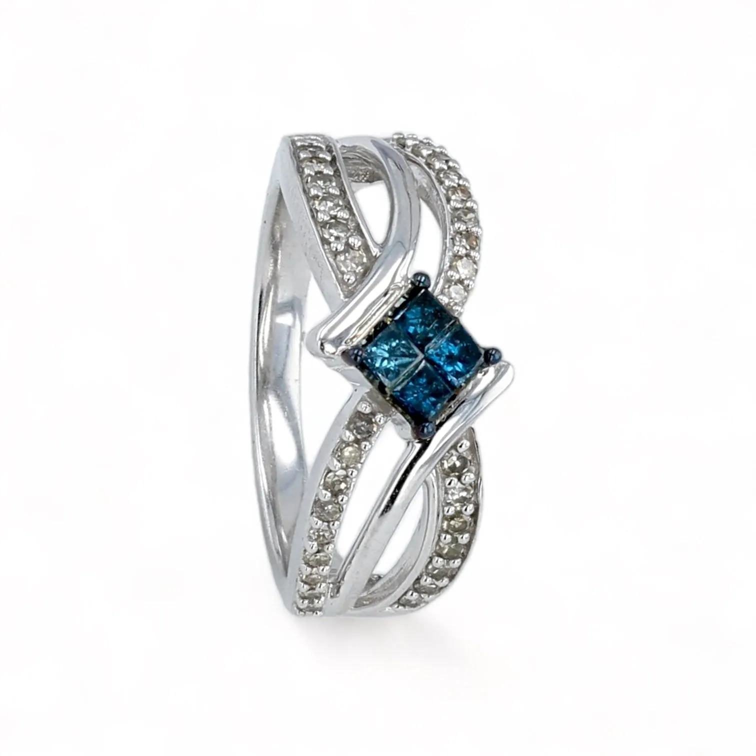 10K white gold 0.55CT blue diamond bypass solitary ring-17512