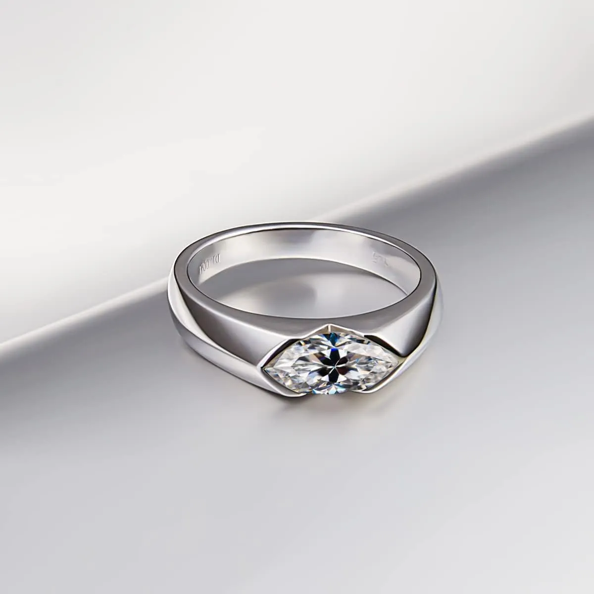 10x5 mm Oval Marquise Cut Moissanite Engagement Ring for Women Platinum-Plated Silver Half Bezel Tension Set Solitaire Wedding Band D color VVS Moissanite Anniversary Promise Rings