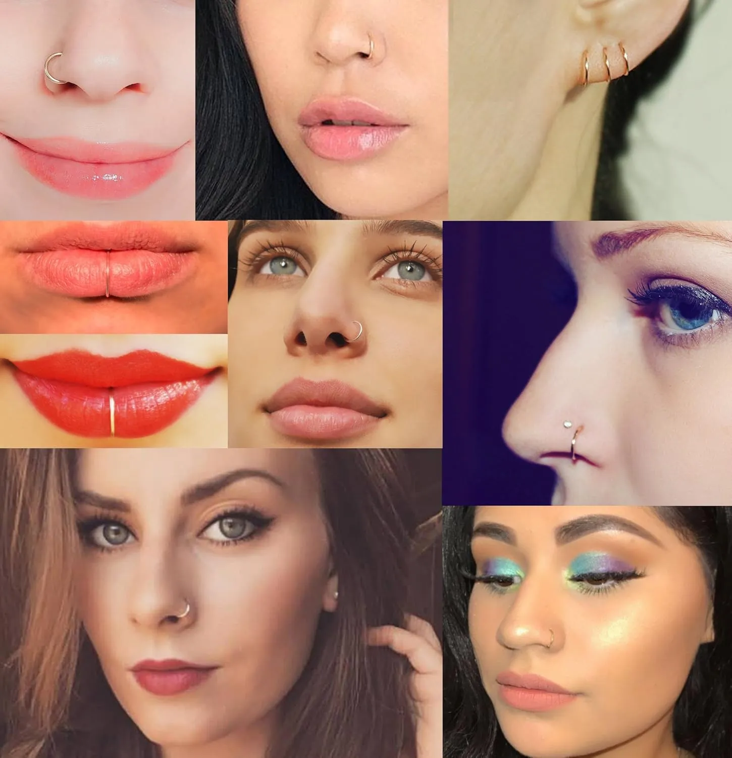 12-24Pcs 20G 316L Stainless Steel Nose Rings Hoop Tragus Cartilage Septum Ring Lip Piercing 8-10MM