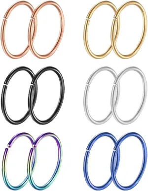 12-24Pcs 20G 316L Stainless Steel Nose Rings Hoop Tragus Cartilage Septum Ring Lip Piercing 8-10MM