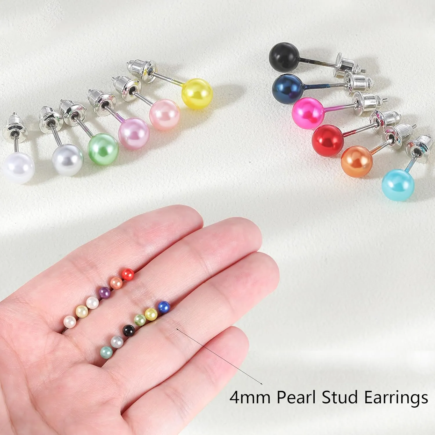 12 Pairs Colorful Pearl Stud Earrings for Women Stainless Steel Small Studs Set