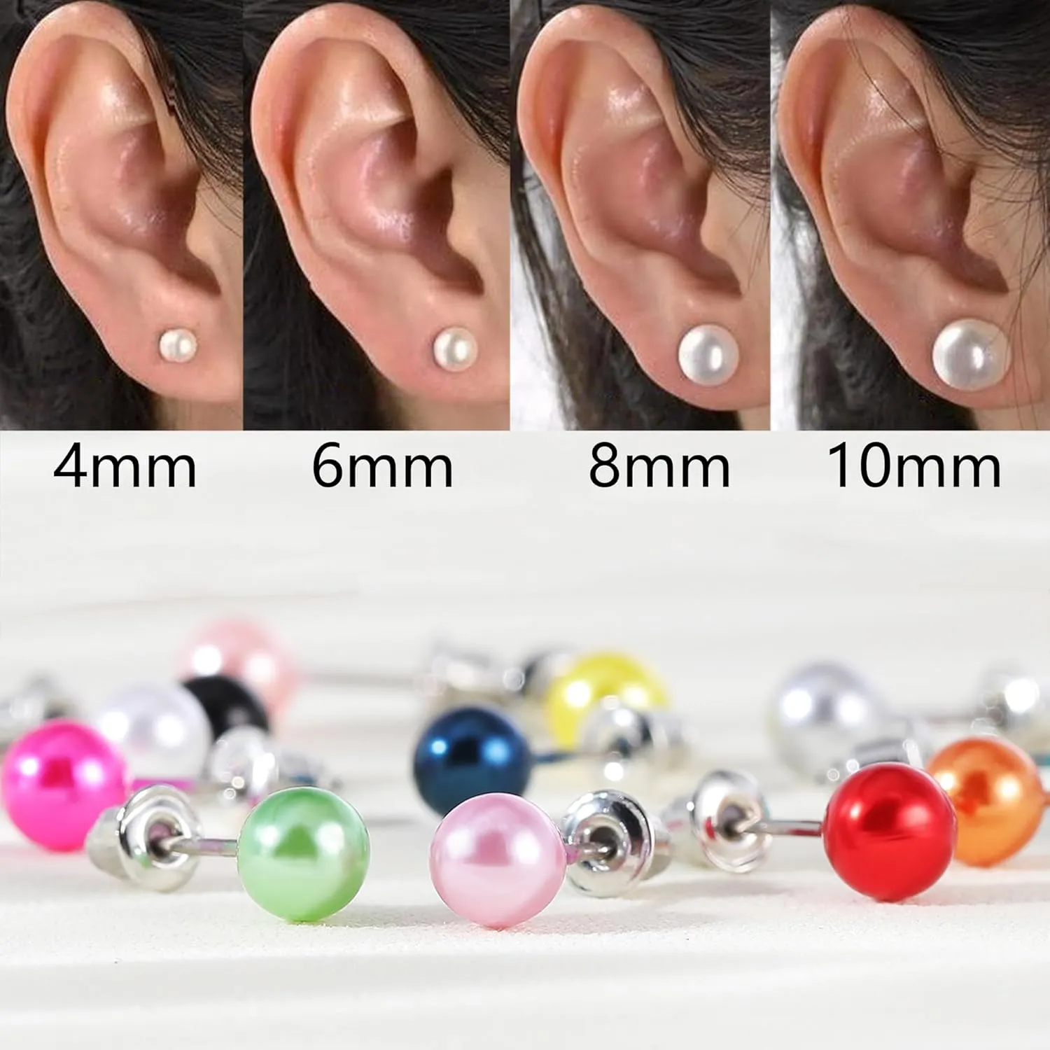 12 Pairs Colorful Pearl Stud Earrings for Women Stainless Steel Small Studs Set