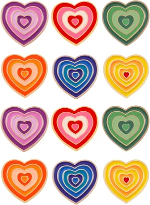 12 Pcs Rainbow Color Heart Enamel Pins Cute Rainbow Gradient Heart Shape Brooch Fashion Shiny Brooch for Any Special Occasions