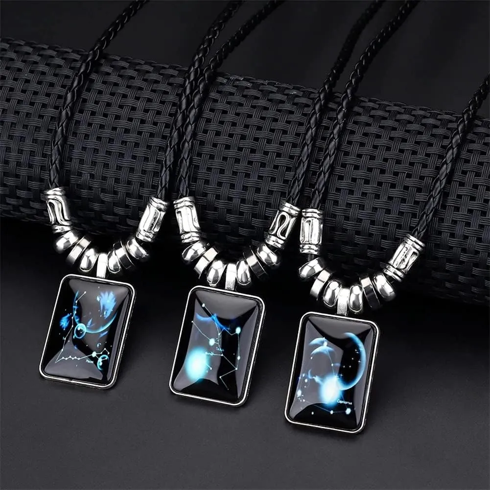 12 Zodiac Constellation Necklace Bracelet for Women Men Natural Stone Crystal Bead Beaded Bracelet Necklace Birthday Gift Constellations Jewelry Set