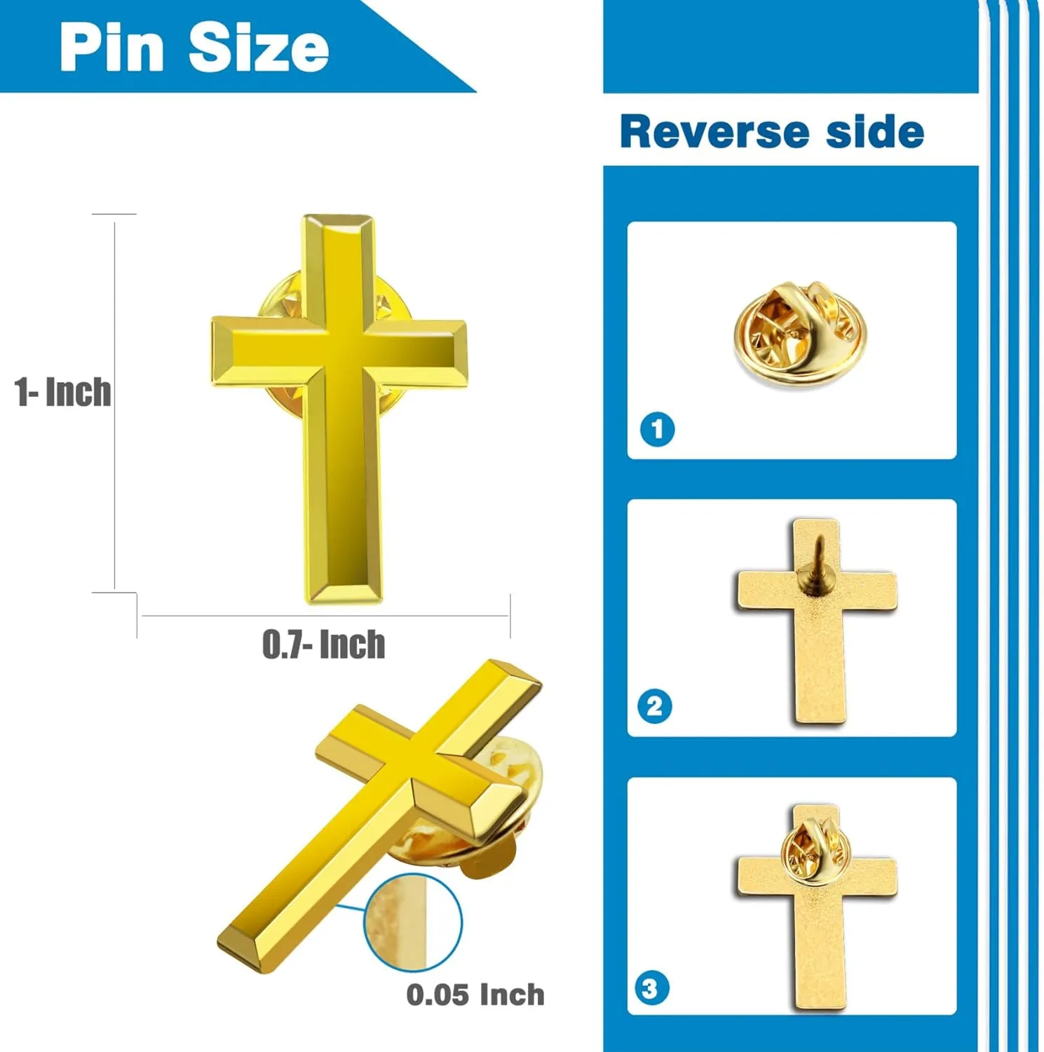 12/24/50/100 Pcs Mini Small Gold Cross Lapel Pins (1 in) For Men Women Religious