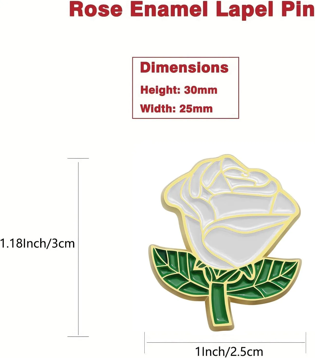 12/50/100Pcs White Rose Pins Bulk 1.2 - Valentine's Day Flower Enamel Lapel Pin Brooch Badge Gifts For Men Women Clothes Bags Hats