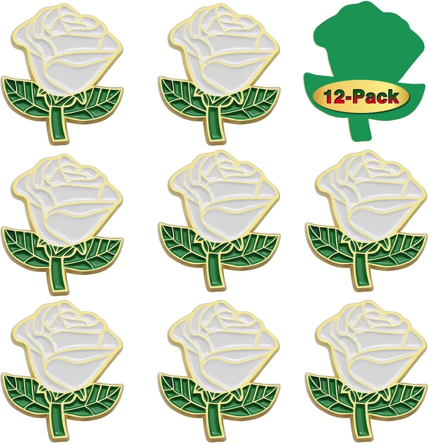 12/50/100Pcs White Rose Pins Bulk 1.2 - Valentine's Day Flower Enamel Lapel Pin Brooch Badge Gifts For Men Women Clothes Bags Hats