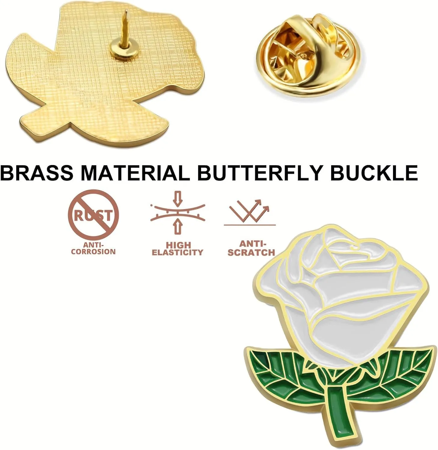 12/50/100Pcs White Rose Pins Bulk 1.2 - Valentine's Day Flower Enamel Lapel Pin Brooch Badge Gifts For Men Women Clothes Bags Hats