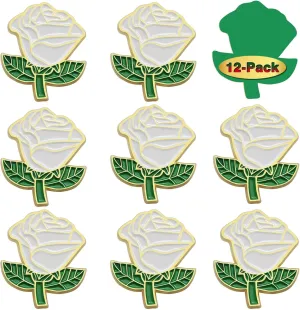 12/50/100Pcs White Rose Pins Bulk 1.2 - Valentine's Day Flower Enamel Lapel Pin Brooch Badge Gifts For Men Women Clothes Bags Hats