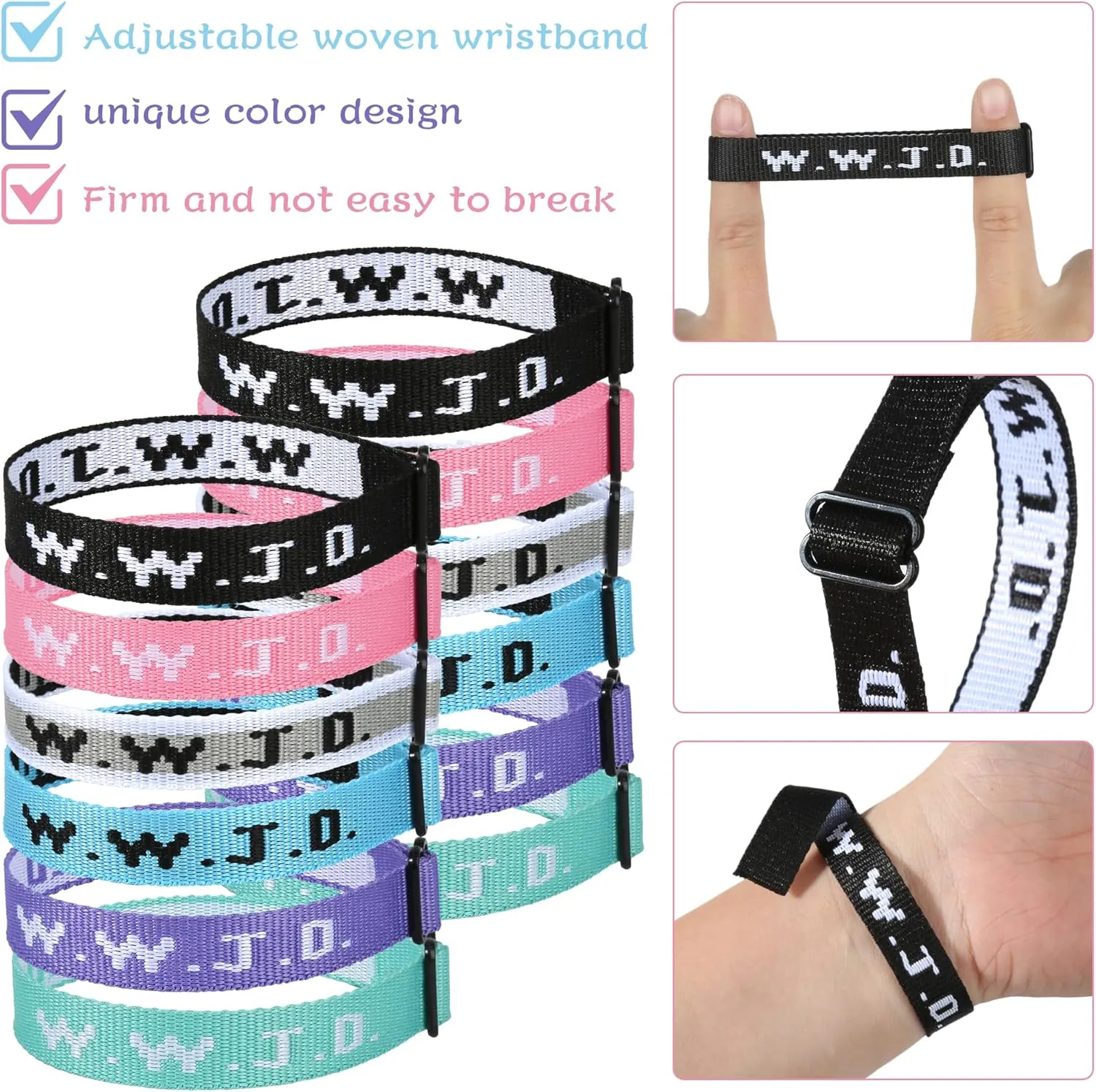 12PCS WWJD Bracelet Pack, Christian Gifts Adjustable Wristbands, WWJD Jesus Bracelets Bulk - What Would Jesus Do Bracelet for Women Men