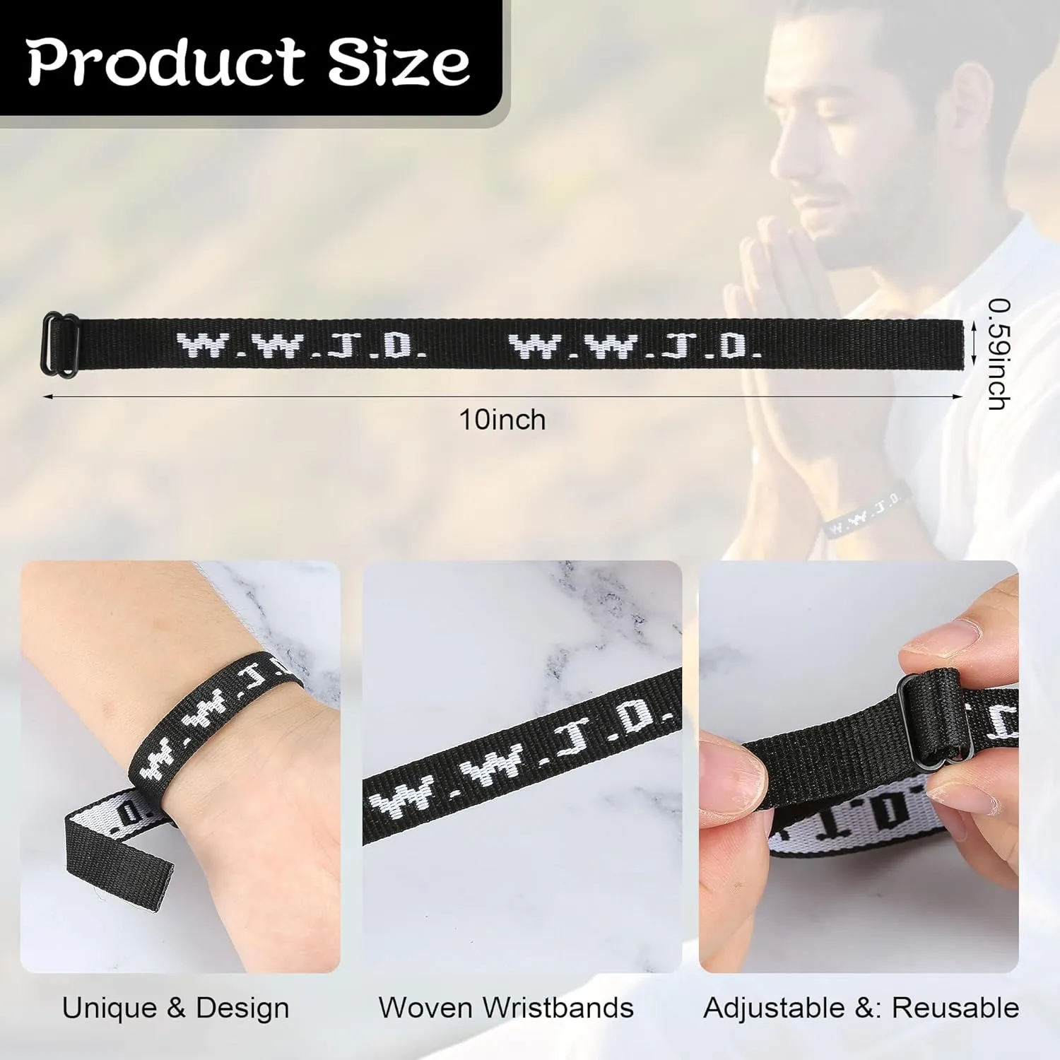 12PCS WWJD Bracelet Pack, Christian Gifts Adjustable Wristbands, WWJD Jesus Bracelets Bulk - What Would Jesus Do Bracelet for Women Men