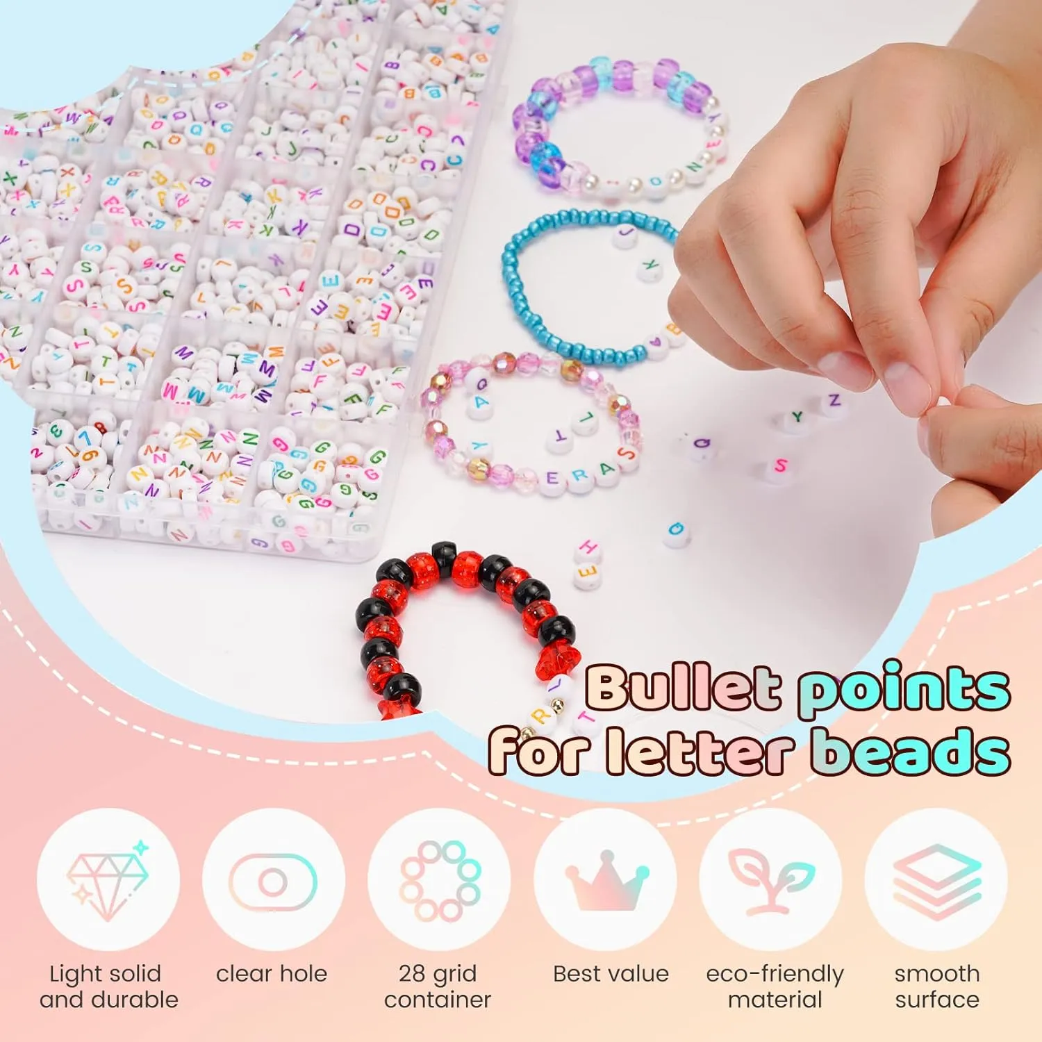 1400 Pcs Letter Beads Kit, 28 Styles White Acrylic Alphabet Beads Letter Beads for Jewelry Making wiht Number Beads Heart Beads Friendship Bracelet Kit