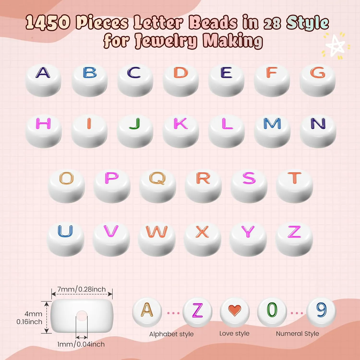 1400 Pcs Letter Beads Kit, 28 Styles White Acrylic Alphabet Beads Letter Beads for Jewelry Making wiht Number Beads Heart Beads Friendship Bracelet Kit
