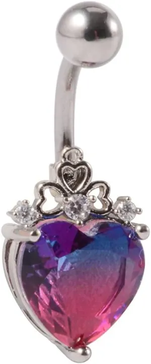 14G Banana Belly Ring Rainbow Cubic Zirconia Belly Button Ring Fashion Screw On 1.6mm Surgical Stainless Steel Belly Navel Piercing Jewelry Crystal Barbell Stud for Women Teens 1pcs