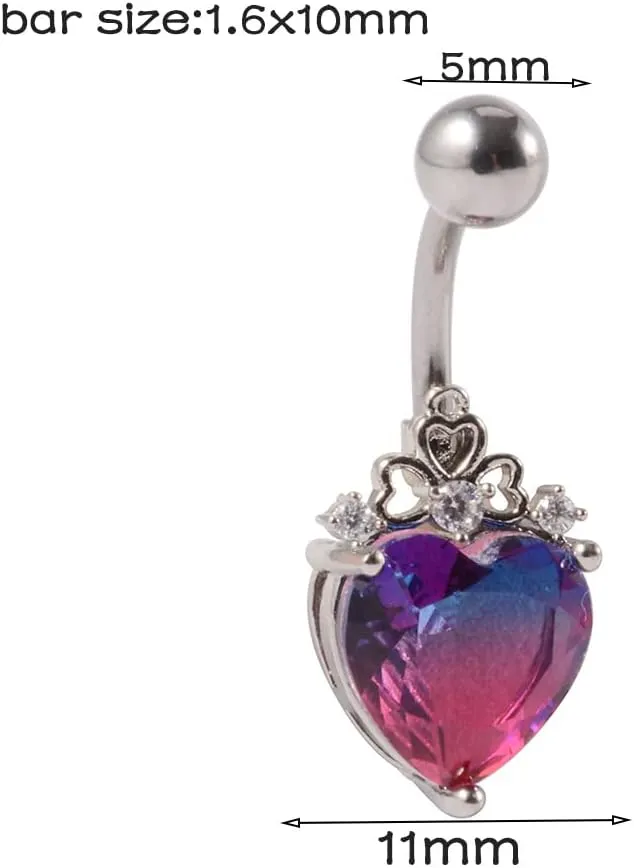 14G Banana Belly Ring Rainbow Cubic Zirconia Belly Button Ring Fashion Screw On 1.6mm Surgical Stainless Steel Belly Navel Piercing Jewelry Crystal Barbell Stud for Women Teens 1pcs