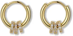 14K Gold Plated Huggie Hoop Earrings with Cubic Zirconia Rings, Small Dainty Hoops for Women