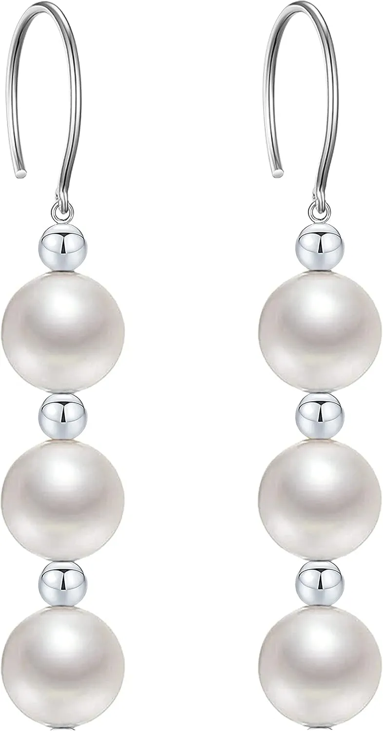 14K Gold Plated Round Bead Ball Drop Earrings for Women Minimal Lightweight Long Dangling Dangle Hoop Wedding Earrings for Brides Bridesmaid Prom Anniversary