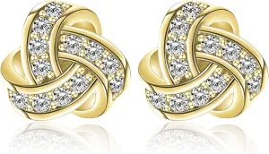 14K Gold Plated Stud Earrings 925 Sterling Silver Post CZ Hypoallergenic Earrings Love Knot Cubic Zirconia Earrings for Women