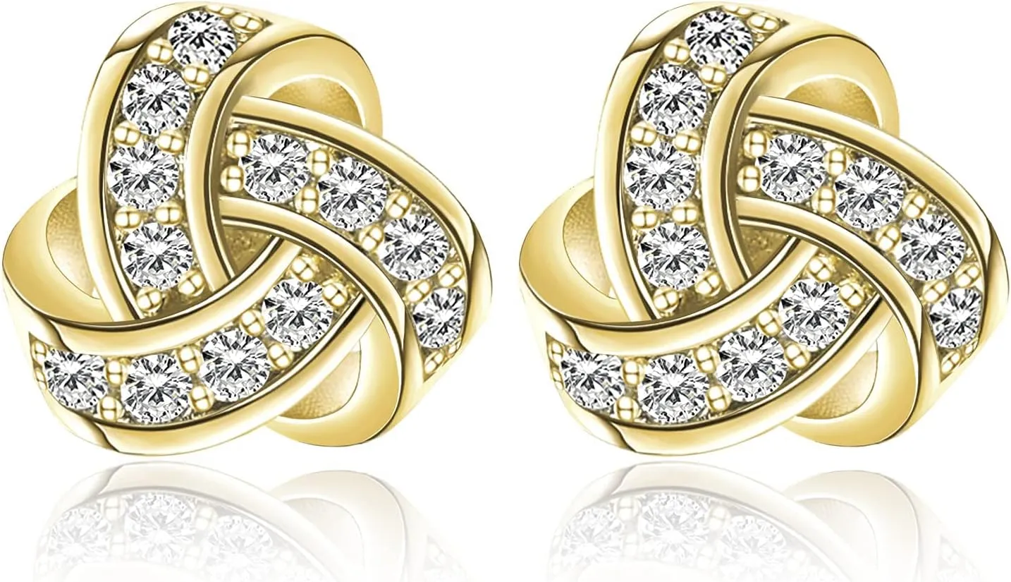 14K Gold Plated Stud Earrings 925 Sterling Silver Post CZ Hypoallergenic Earrings Love Knot Cubic Zirconia Earrings for Women