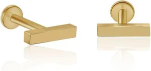 14K Solid Gold Dainty Mini Bar Flat Back Stud Earring Internally Threaded Upper Earlobe Tragus Helix Piercing Jewelry for Sensitive Ears Minimalist Earring for Upper Ear Cartilage Piercing SINGLE/PAIR