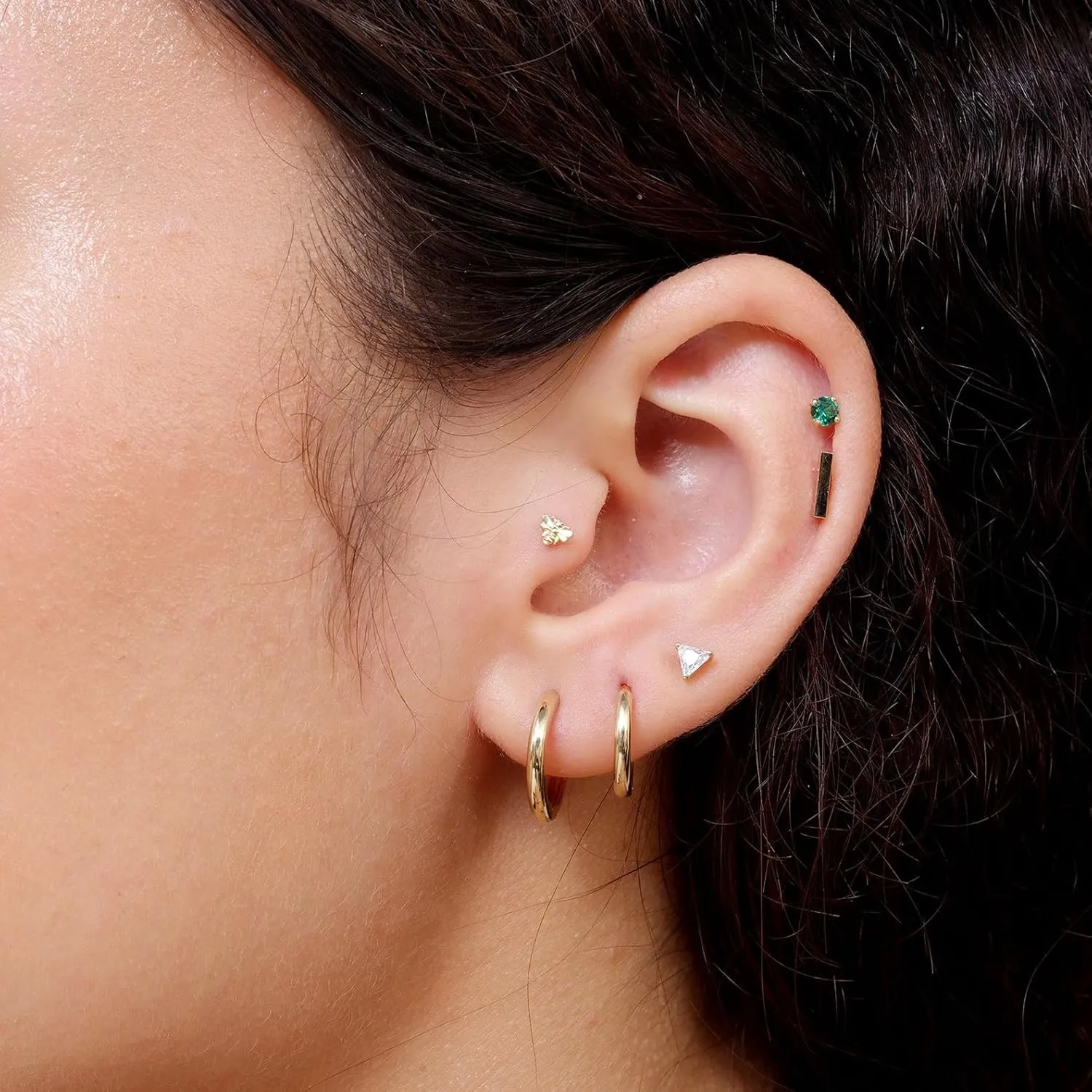 14K Solid Gold Dainty Mini Bar Flat Back Stud Earring Internally Threaded Upper Earlobe Tragus Helix Piercing Jewelry for Sensitive Ears Minimalist Earring for Upper Ear Cartilage Piercing SINGLE/PAIR