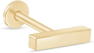 14K Solid Gold Dainty Mini Bar Flat Back Stud Earring Internally Threaded Upper Earlobe Tragus Helix Piercing Jewelry for Sensitive Ears Minimalist Earring for Upper Ear Cartilage Piercing SINGLE/PAIR
