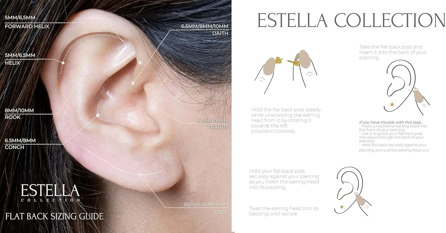 14K Solid Gold Natural Diamond Trio Stud Earring Flat Back Earring Cartilage Piercing Threaded Upper Earlobe Tragus Helix Piercing Jewelry for Men Women Nose Ring (18 G) Minimalist SINGLE STUD or PAIR
