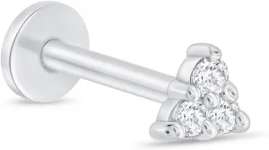 14K Solid Gold Natural Diamond Trio Stud Earring Flat Back Earring Cartilage Piercing Threaded Upper Earlobe Tragus Helix Piercing Jewelry for Men Women Nose Ring (18 G) Minimalist SINGLE STUD or PAIR