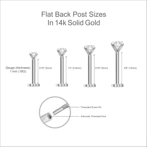 14K Solid Gold SINGLE Stud Earring for Men and Women - Spike Design Hypoallergenic Earring for Sensitive Ears - Flat Back Cartilage Earring - Minimalist Jewelry for Tragus, Lobe, Helix Piercing
