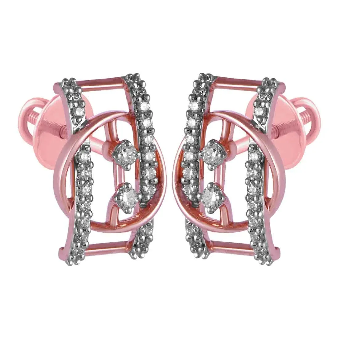 14KT (585) Rose Gold & Diamond Beautiful dainty Stud Earrings