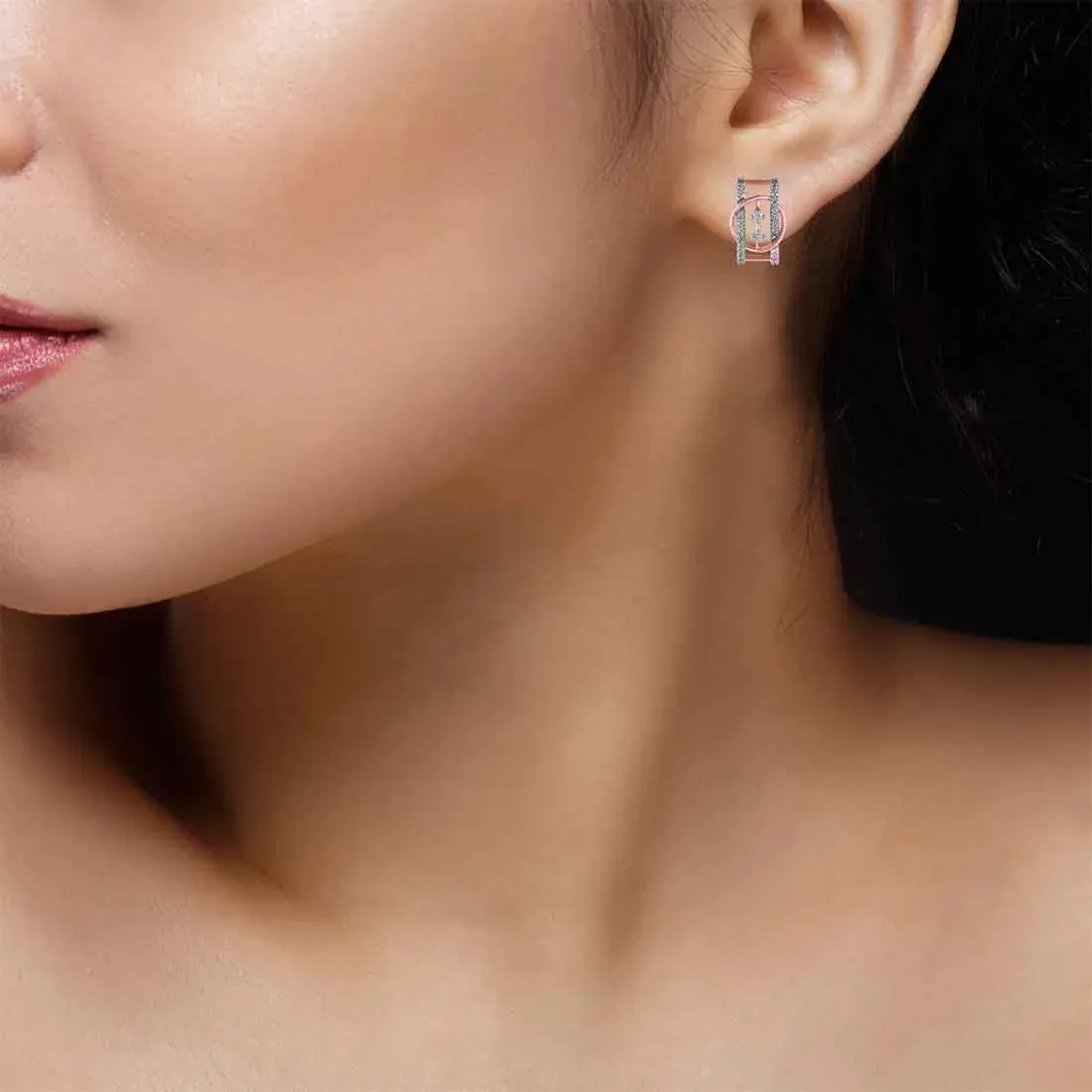 14KT (585) Rose Gold & Diamond Beautiful dainty Stud Earrings