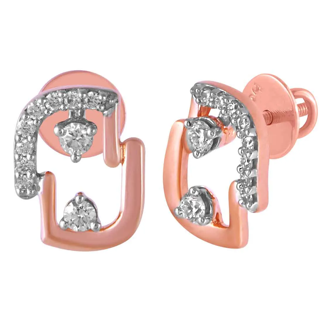 14KT (585) Rose Gold & Diamond Beautiful Stud Earrings