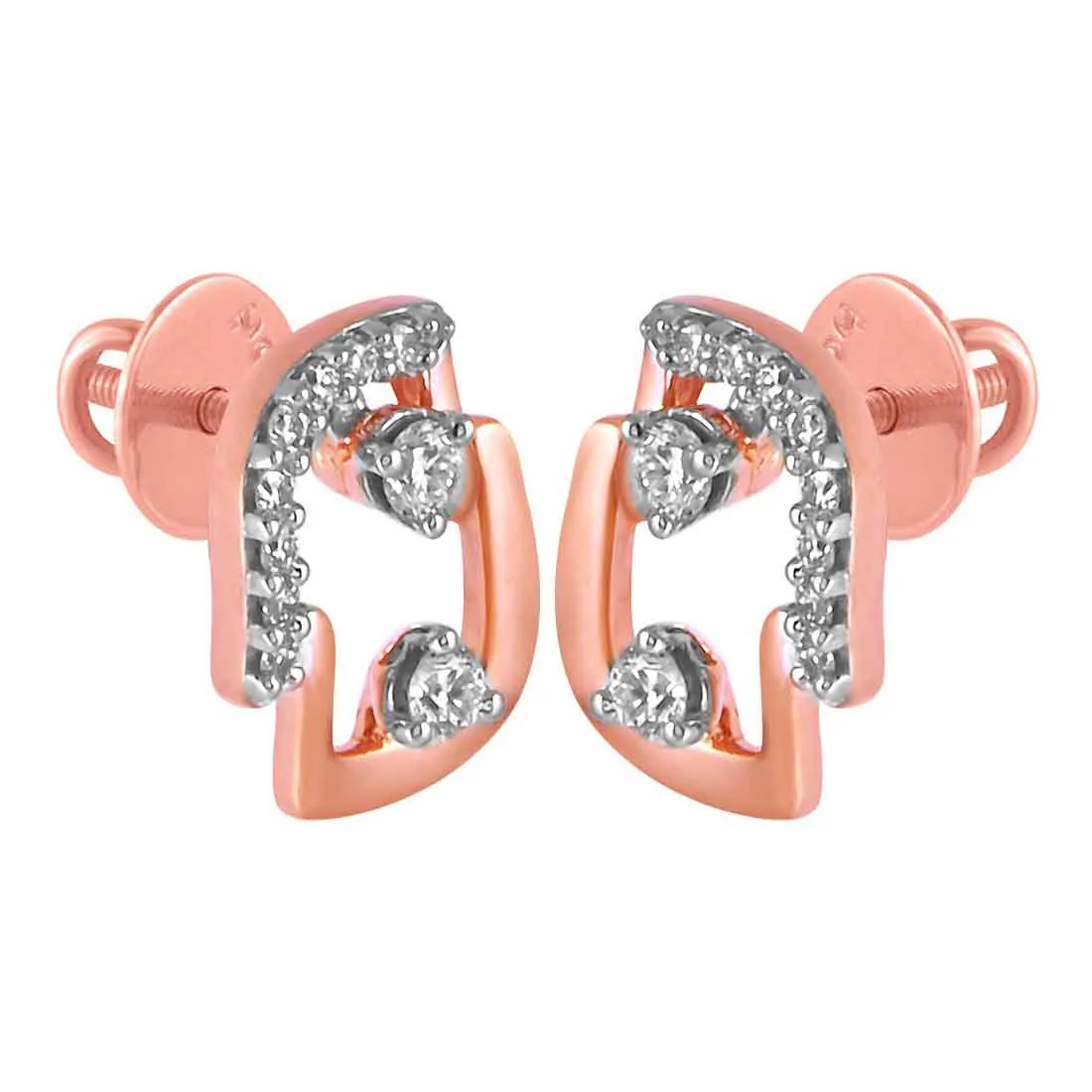 14KT (585) Rose Gold & Diamond Beautiful Stud Earrings