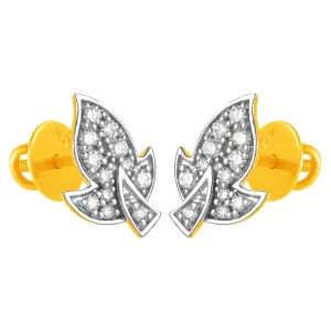 14KT (585) Yellow Gold & Diamond Leafy Stud Earrings